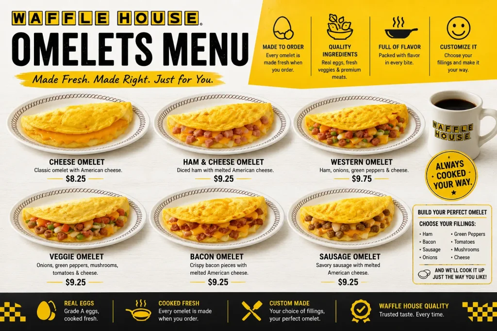 Waffle House Omelets Menu 2026 Prices & Calories 1 Waffle House Omelets Menu