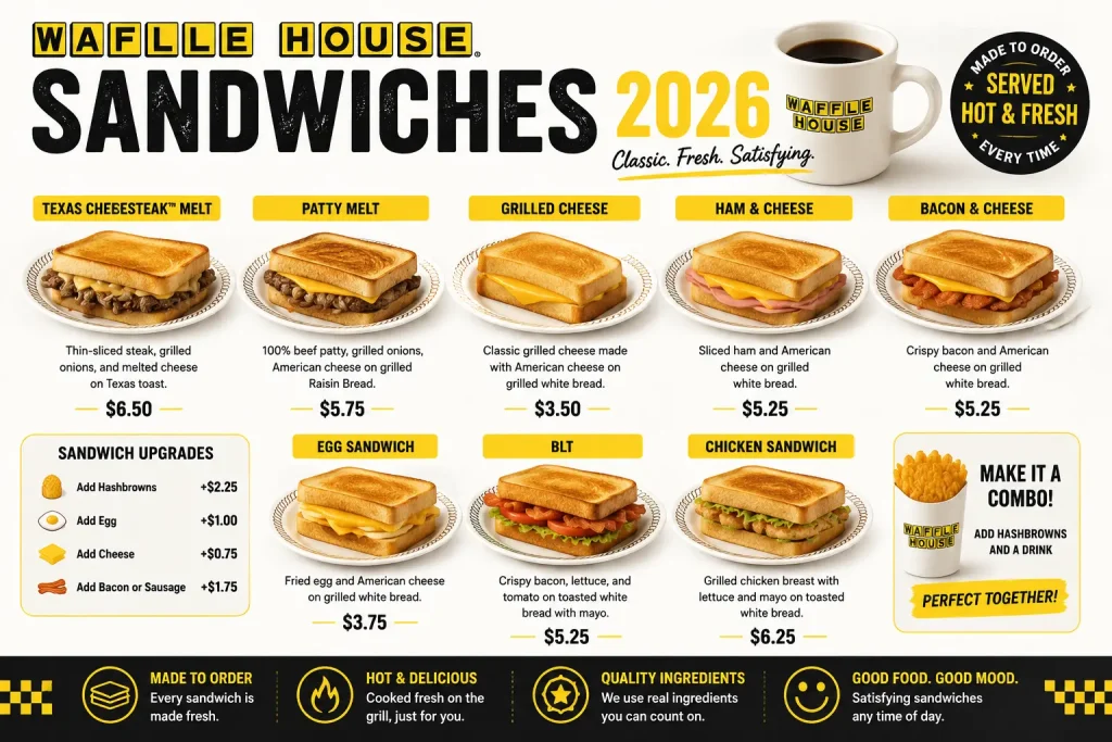 Waffle House Sandwich Menu 2026 Prices & Calories 1 Waffle House Sandwiches